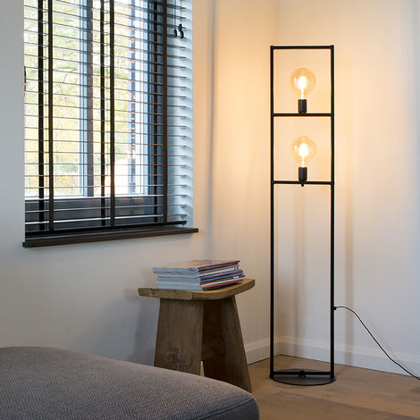 main image of "Industrial floor lamp 2-light black - Simple Cage"