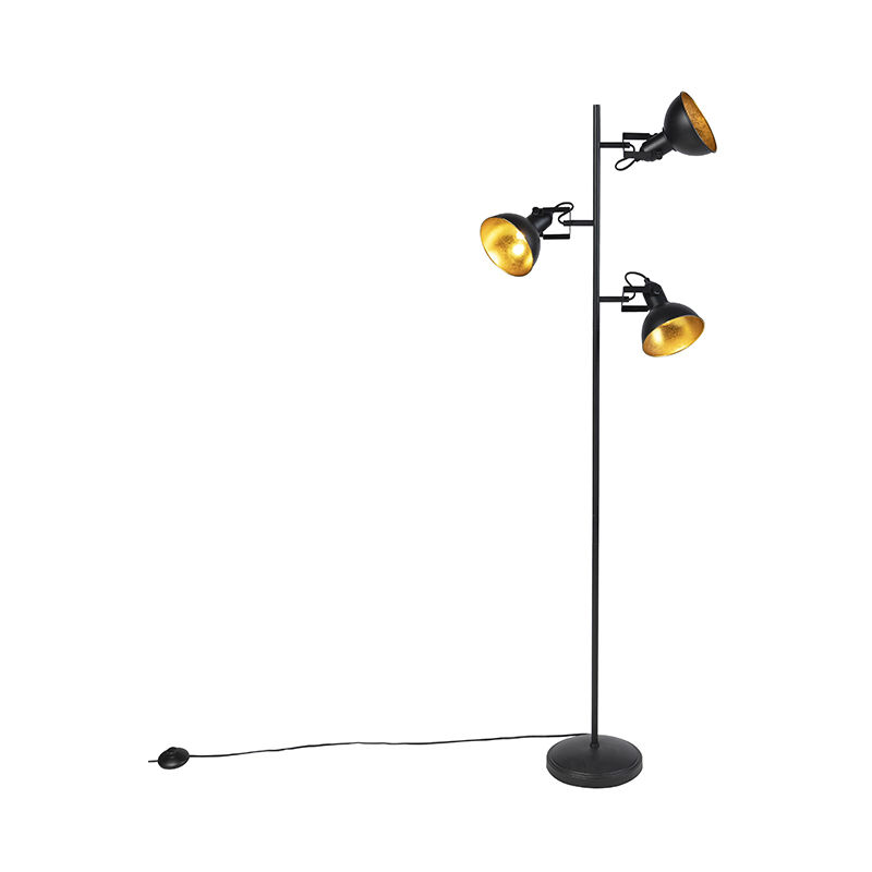 Industrial Floor Lamp Black with Gold 3-Light - Tommy