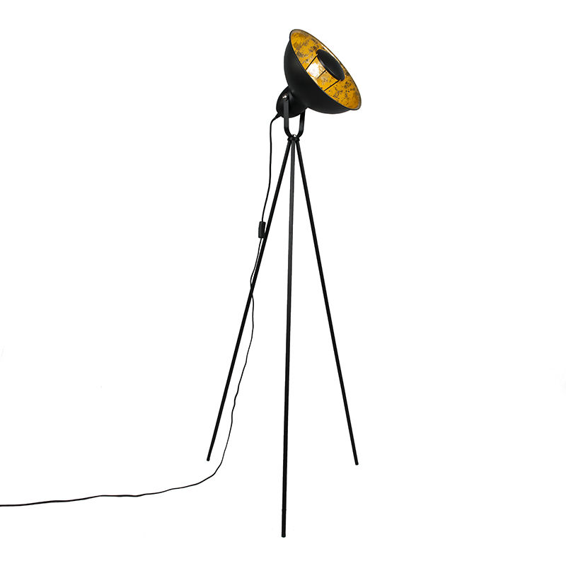 Industrial floor lamp tripod black with gold - Magna Basic 25
