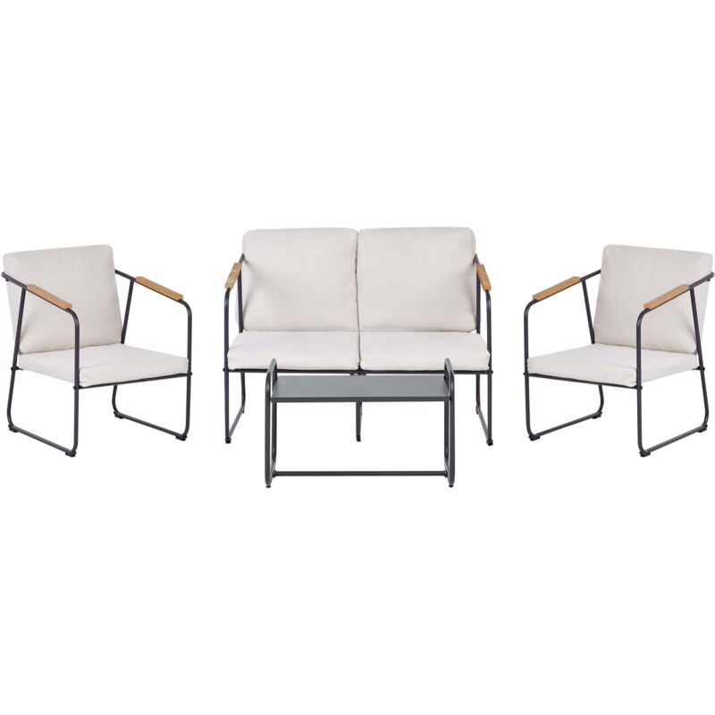 Beliani - Industrial Garden Sofa Set Steel Lounge Set 4 Seater Set With Table Light Beige Vezzana