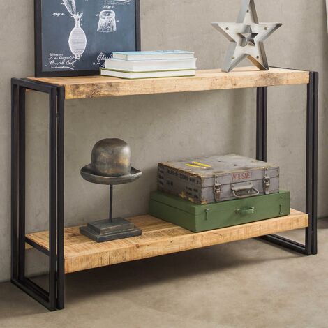 main image of "Industrial Hallway Console Table Branded Iron Edges Reclaimed Handmade Item"