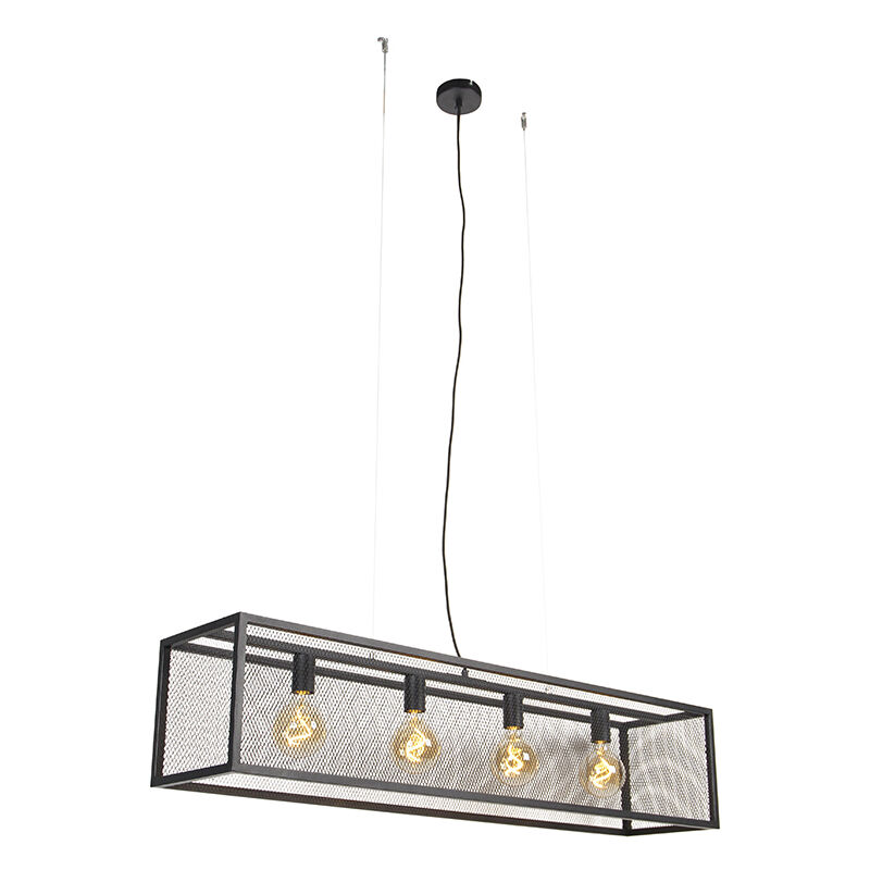 Industrial hanging lamp black 118 cm 4-light - Cage Mesh