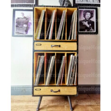 Industrial Hifi Cabinet Vintage Retro Vinyl Record Tall Media Rustic Storage Box