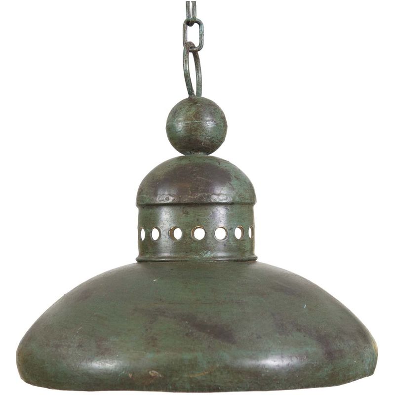 Biscottini - Industrial iron made antiqued green finish W29xDP29xH35 cm sized non electrified suspended chandelier