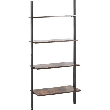 4-Tier Ladder Bookcase Dark Wood Black Iron Frame Shelves Industrial Living Room
