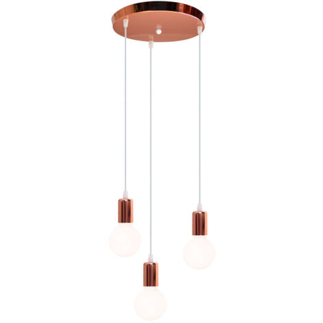 Industrial Lámpara Colgante E27 Altura Ajustable Metal Hierro Lámparas de Techo con Disco Redondo para Salón Cocina Dormitorio (3 Luces Oro Rosa)