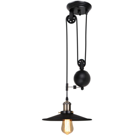 Industrial Lámpara de Suspensión con Polea Retráctil, Negro Vintage Lámpara Colgante para Salón, Cocina, Restaurant, Bar (1 Lámpara)