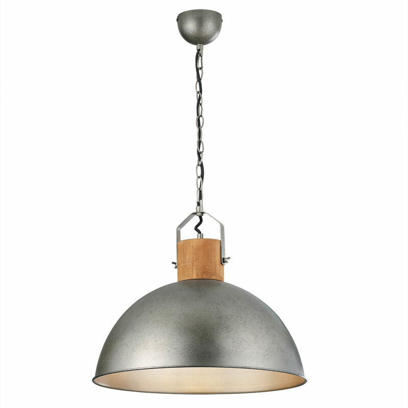 Etc-shop - Industrial Lampe silber Küchenlampe hängend Vintage Holz Retro Hängelampe Vintage Esstisch, Höhenverstellbar, Metall, 1xE27, DxH 45x150 cm