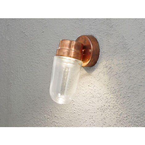 Industrial LED Außenwandleuchte VEGA Kupfer massiv & Klarglas, Höhe 24,5cm