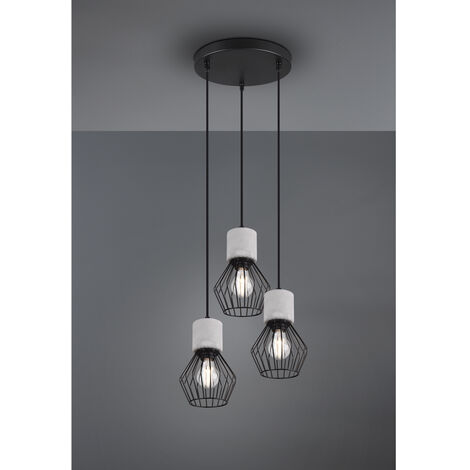 Industrial LED Hängelampe, 3 Drahtkörbe Schwarz & Betonoptik, Ø 25cm