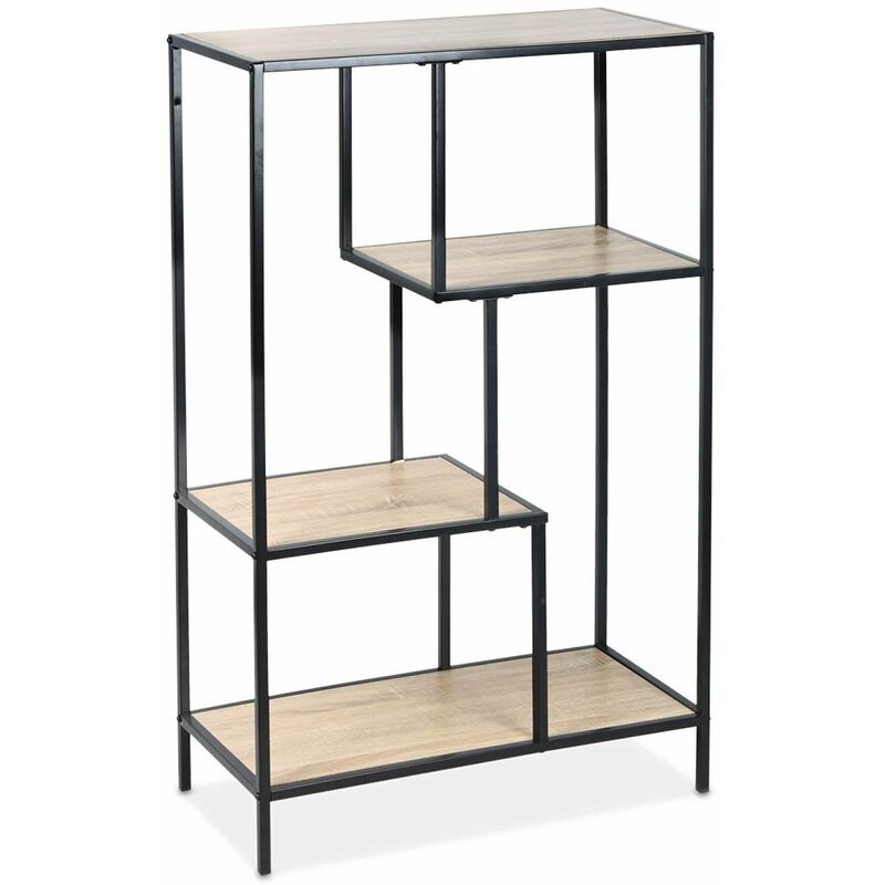 Sweeek 4-level industrial bookshelf in metal and wood effect, Loft, Natural, 69x33x113.5 cm