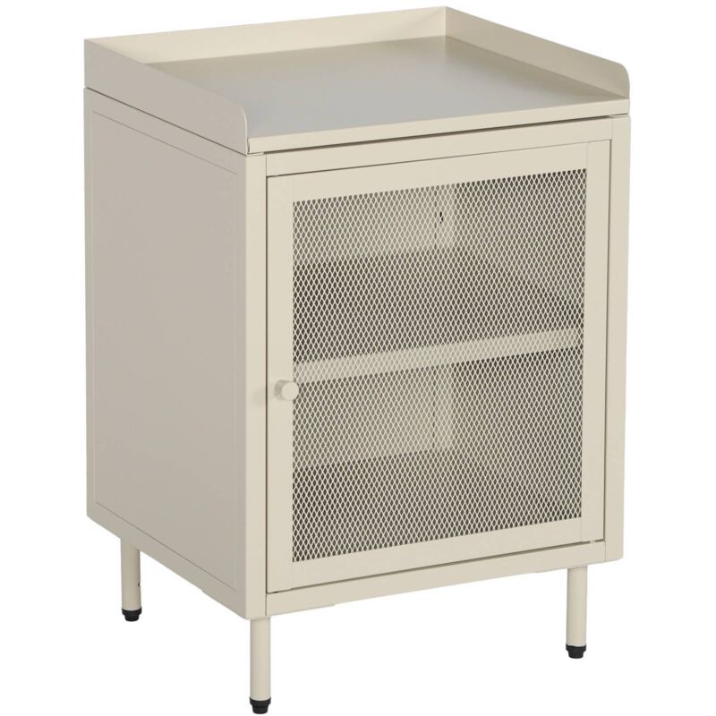 Sweeek Industrial Cream Metal Bedside Table With 1 Mesh Door, 40 X 37 X 58, 5 Cm - Ohio