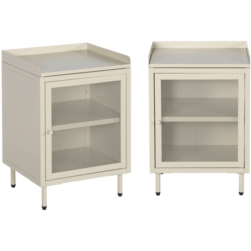 Sweeek Set Of 2 Industrial Cream Metal Bedside Tables With 1 Mesh Door, 40 X 37 X 58, 5 Cm - Ohio