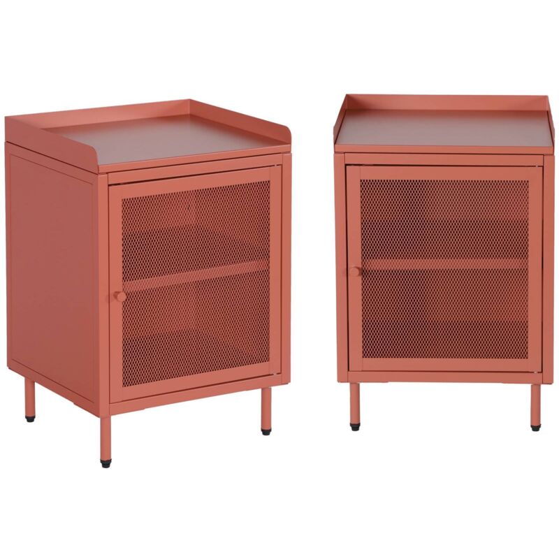 Sweeek Set Of 2 Industrial Terracotta Metal Bedside Tables With 1 Mesh Door, 40 X 37 X 58, 5 Cm - Ohio