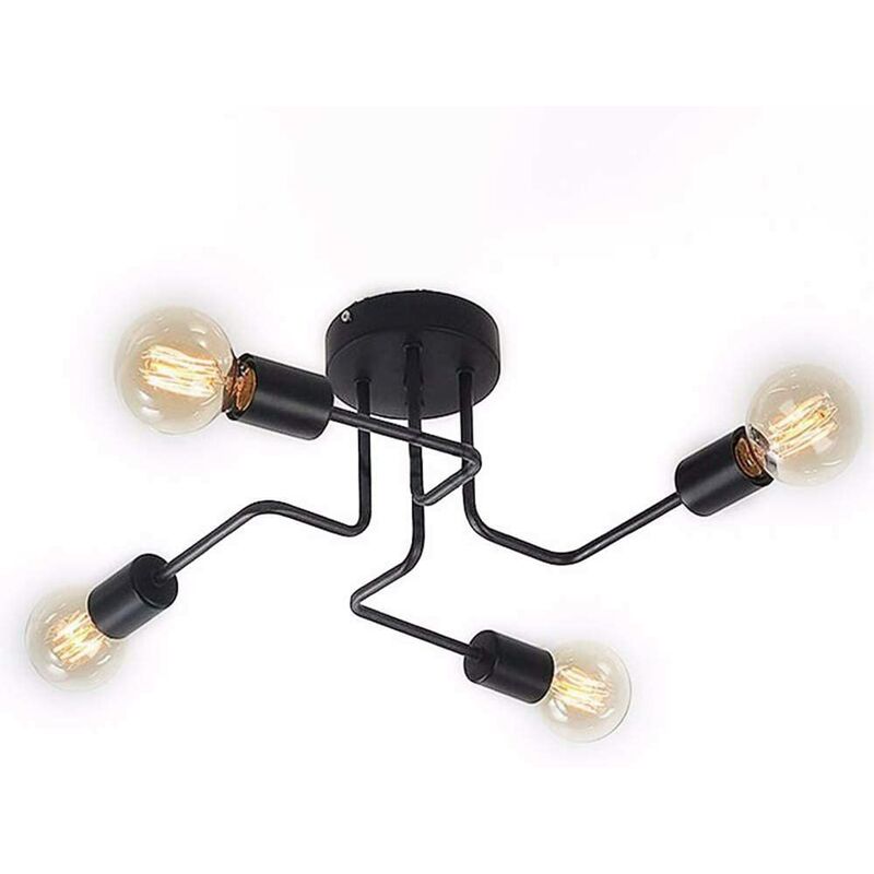 Industrial Metal Ceiling Light, E27 Vintage Ceiling Light for Bedroom Living Room Kitchen, Black Without Bulb [Energy Class A ++] - 4 Lamp Lights