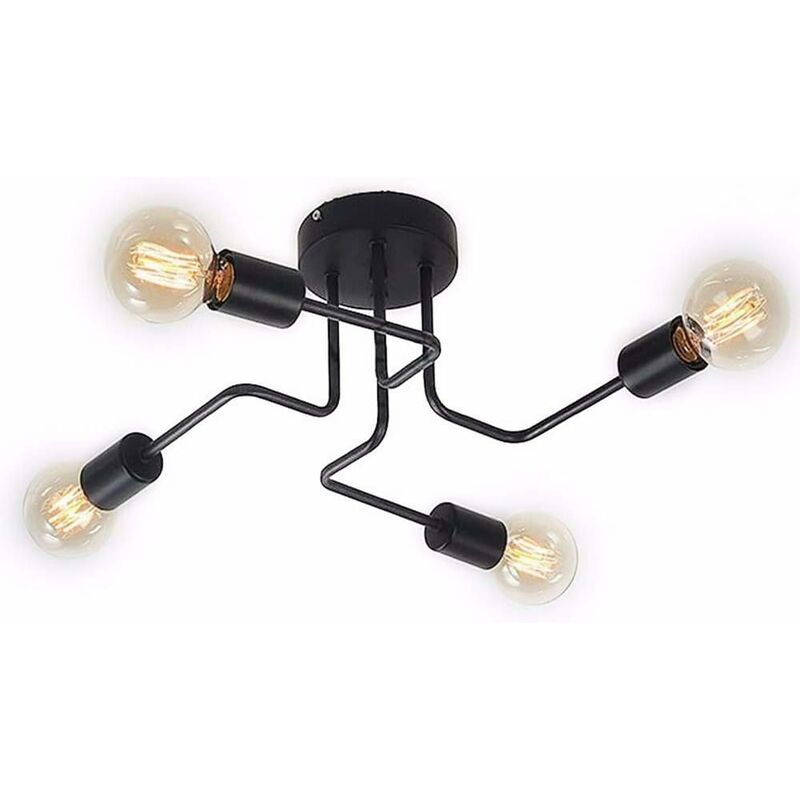Langray - Industrial Metal Ceiling Light, E27 Vintage Ceiling Light For Bedroom Living Room Kitchen, Black Without Bulb [Energy Class A ++] - 4 Lamp