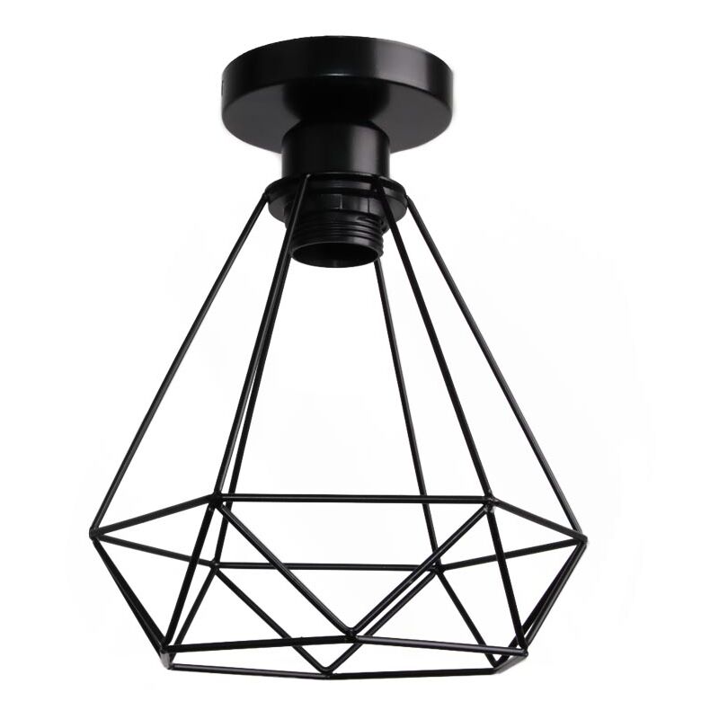 Industrial Metal Chandelier Vintage Cage Ceiling Light Creative Diamond Ceiling Lamp for Kitchen Restaurant Bar Black E27 20CM