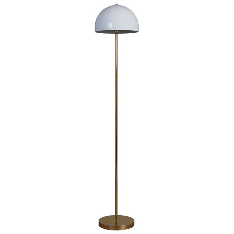 Industrial Metal Floor Lamp with Domed Light Shade - White & Gold - Including led Bulb