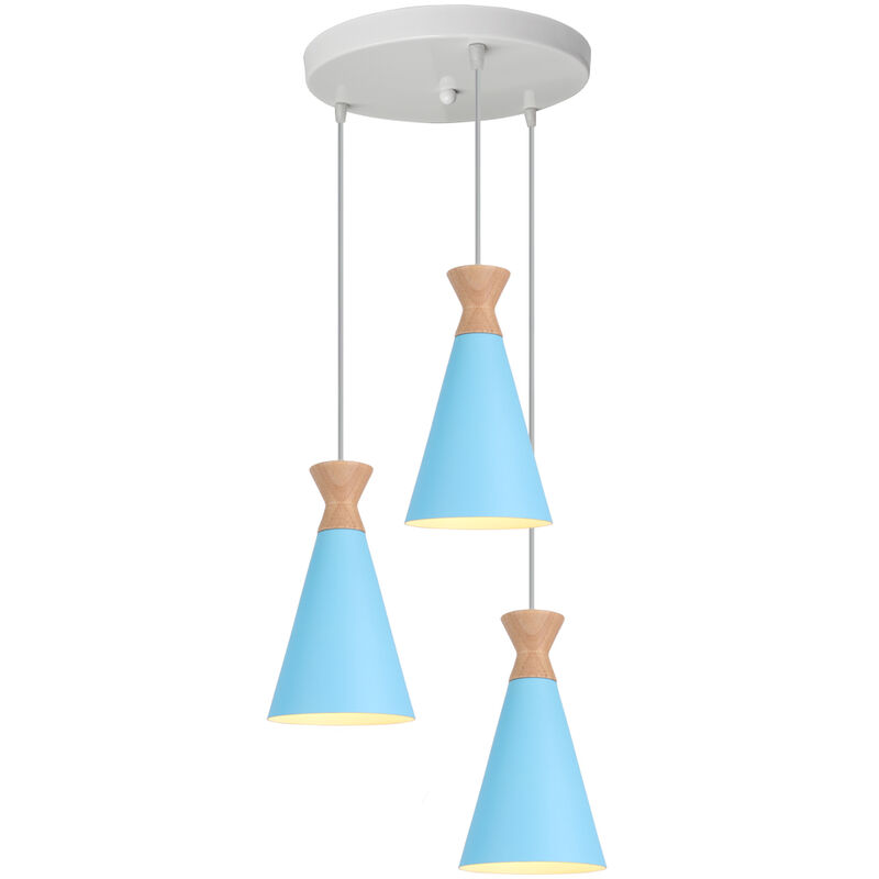 Industrial Modern Pendant Light Nordic Design Ceiling Lamp Blue 3 Lights Retro Pendant Lamp for Dining Room, Kitchen, Bedroom, Office, Restaurant, E27