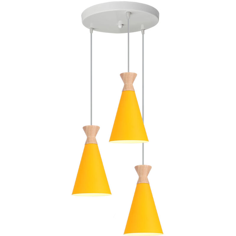 Industrial Modern Pendant Light Nordic Design Ceiling Lamp Yellow 3 Lights Retro Pendant Lamp for Dining Room, Kitchen, Bedroom, Office, Restaurant,