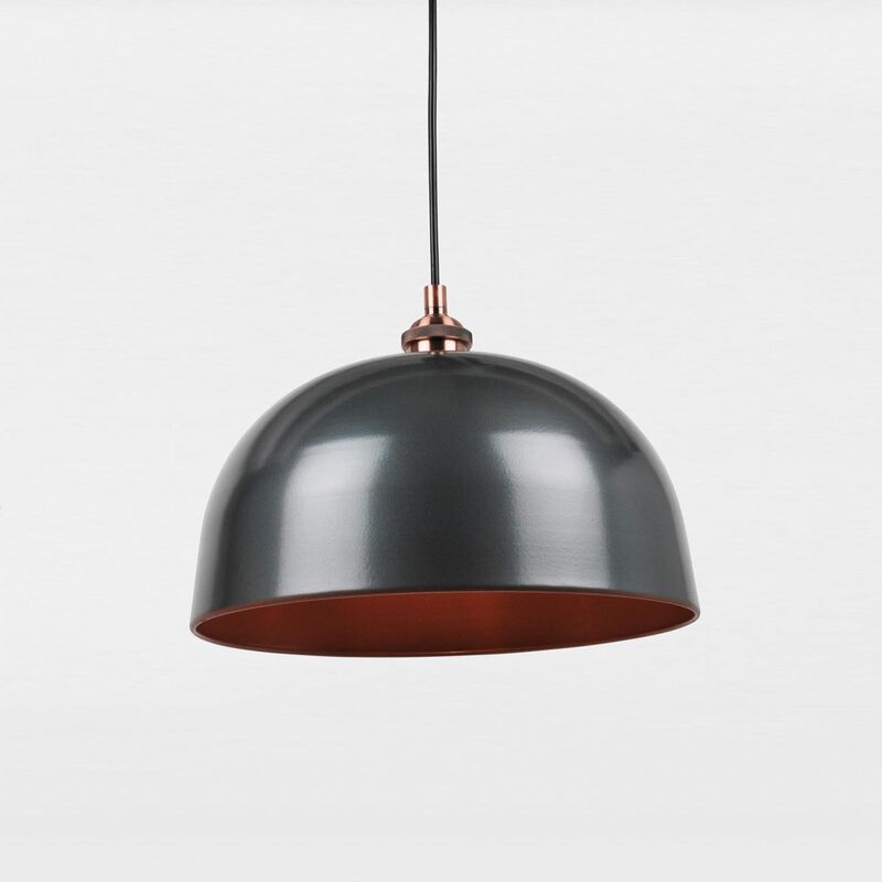 Industrial Nickel with Copper Detail Dome Pendant