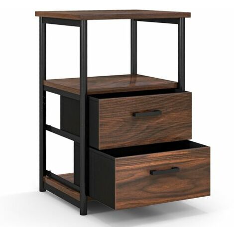 Industrial Nightstand Bedside End Table with 2 Fabric Drawers Storage Shelf