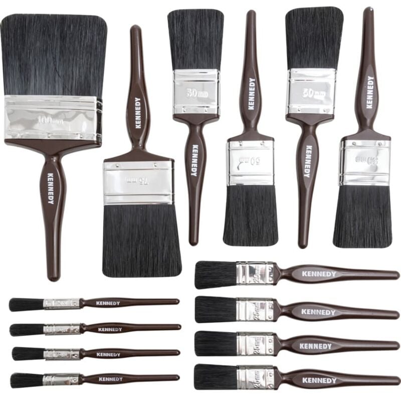 Flat Paint Brush Set, Natural Bristle, Set of 14 - Kennedy