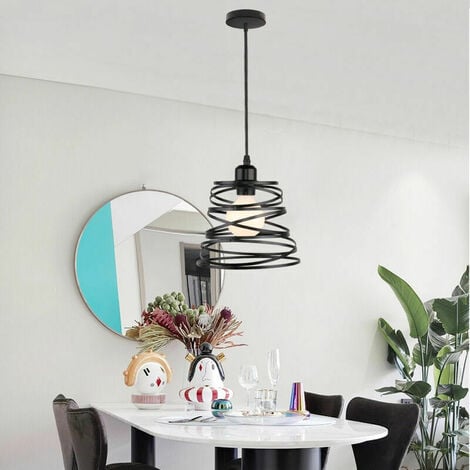 FUHUIDA TRADING Industrial Pendant Chandelier E27 20cm Black Ceiling Lamp Shade Metal Iron Light Fixture Hallway Staircase Bedroom