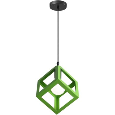 WOTTES Industrial Pendant Lamp Square Metal Ceiling Hanging Light Indoor Chandelier - Green