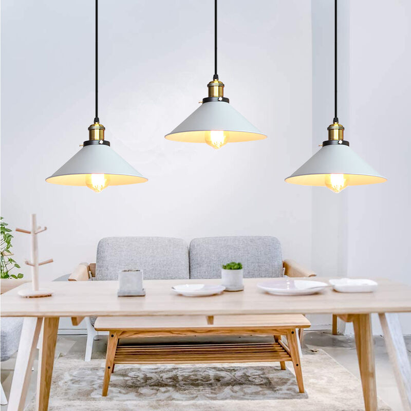 Metal Pendant Light, Vintage 3 Lights Hanging Light, Industrial Chandelier with Ø22 cm Lampshade (White)