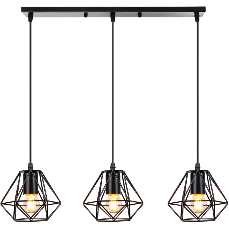 Industrial Pendant Light Black Metal Hanging Lamp for Farmhouse Kitchen Dining Room 3 Lights