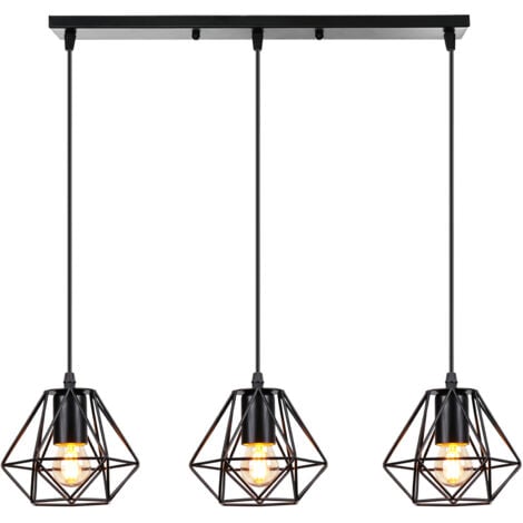 WOTTES Industrial Pendant Light Black Metal Hanging Lamp for Farmhouse Kitchen Dining Room 3 Lights