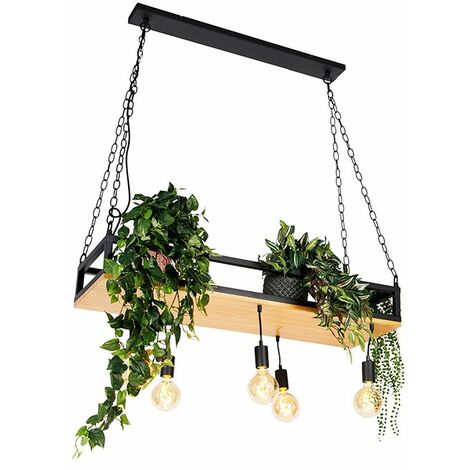 Industrial Pendant Light Black with Wood 5-Lights - Shelf