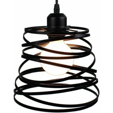 Industrial Pendant Light Design Spring Cage Shape Ø 20cm，Metal Iron Ceiling Lamp Light E27 40W, Black (without bulb)