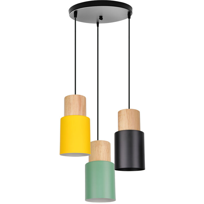 Wottes - Industrial Pendant Light Fixture Iron Modern Creative Chandelier Decoration Adjustable 3 Lights - giallo / nero / verde