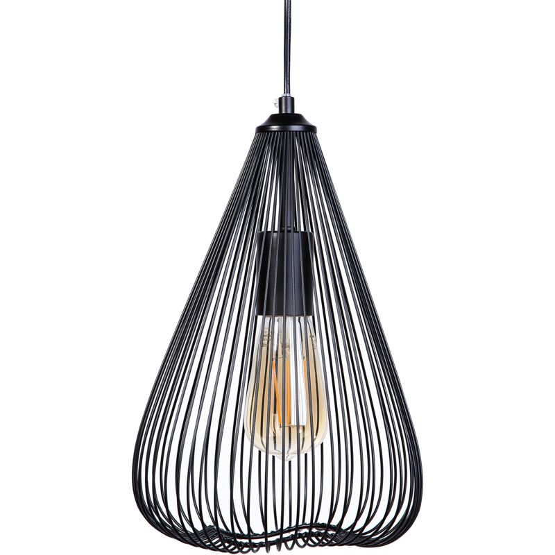 Modern Pendant Lamp Ceiling Light Wire Metal Cage Shade Black Conca