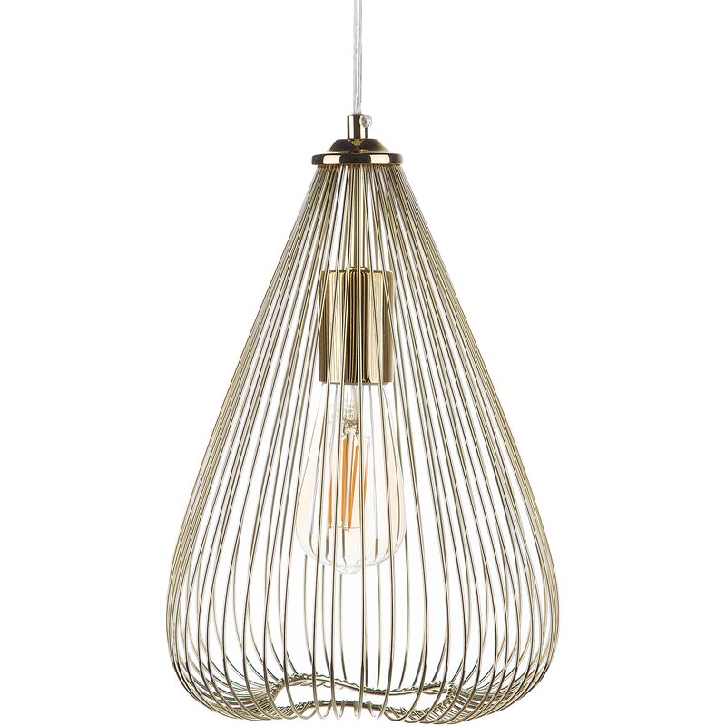 Modern Pendant Lamp Ceiling Light Wire Metal Cage Shade Gold Conca