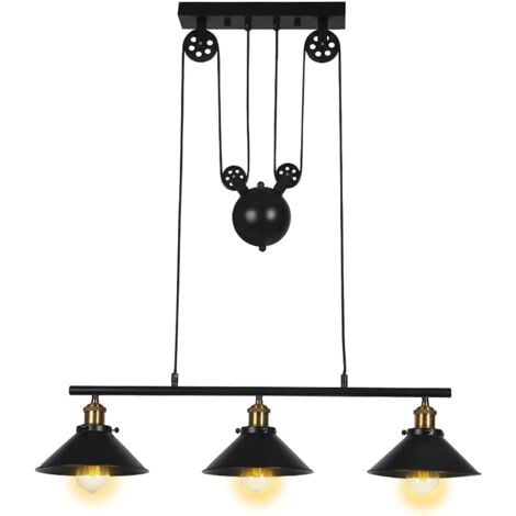 NORCKS Industrial Pendant Light Retro Pulley Ceiling Light Vintage Pendant Lights E27 Black Metal Lampshade For Kitchen Bar Hallway Dining Room