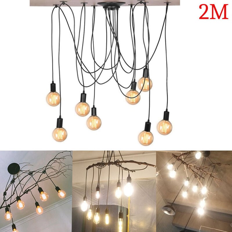 Pendant Lights Spider Shape, Vintage 6 Lights Hanging Ceiling Lamp Fixture Industrial Black Chandelier DIY E27 Edison for Living Room Kitchen Island