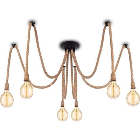 Industrial Pendant Light with Textile Cable - DIY Hemp Rope Retro Vintage Chandelier 6 x 2 Meters with E27 Lamp Holder for Dining Room, Hall, Restaurant, Bar, Cafe (Bulb Not Included)