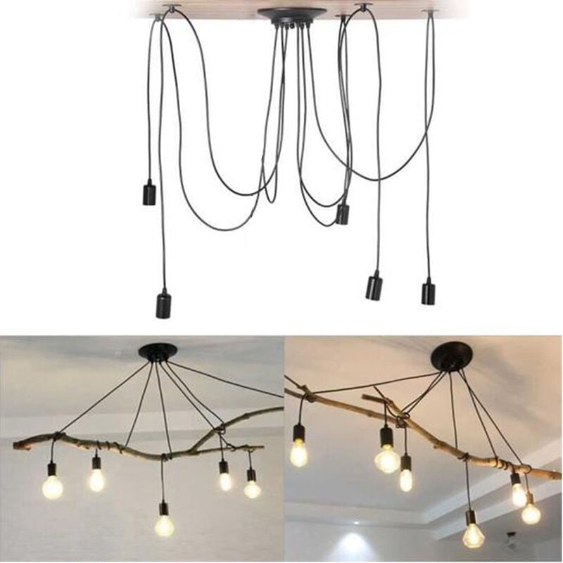 Industrial Pendant Lighting Fitting Classic Edison Ceiling Lamp Retro Spider Chandelier E27 for Bedroom Living Room Kitchen 5 Lights/150cm