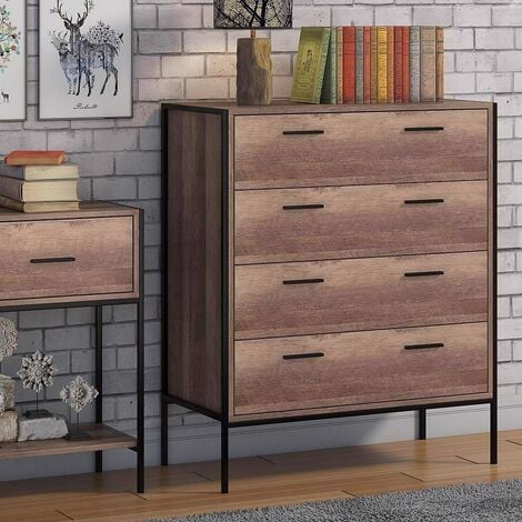 Industrial Reclaimed Wood Effect 4 Drawer Chest - Black - Reclaimed Wood Effect