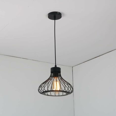 Industrial Retro Cage Ceiling Pendant Light, Shades Metal Basket Lamp, Vintage Rustic Black Wire Cage Guard Hanging Lighting Fixture for Kitchen Island Loft Restaurant [Energy Class A++]