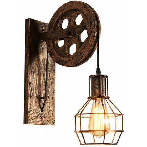 Industrial Retro Hierro Apliques Loft Polea Lámpara de pared para iluminación interior Bronce