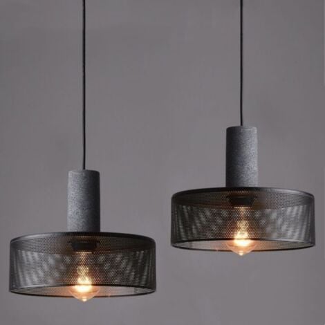 WOTTES Industrial Retro Pendant Lamp Metal Cage Hanging Lamp Decorative Ceiling Light for Bar Coffee Hallway Ø25CM 2Pcs