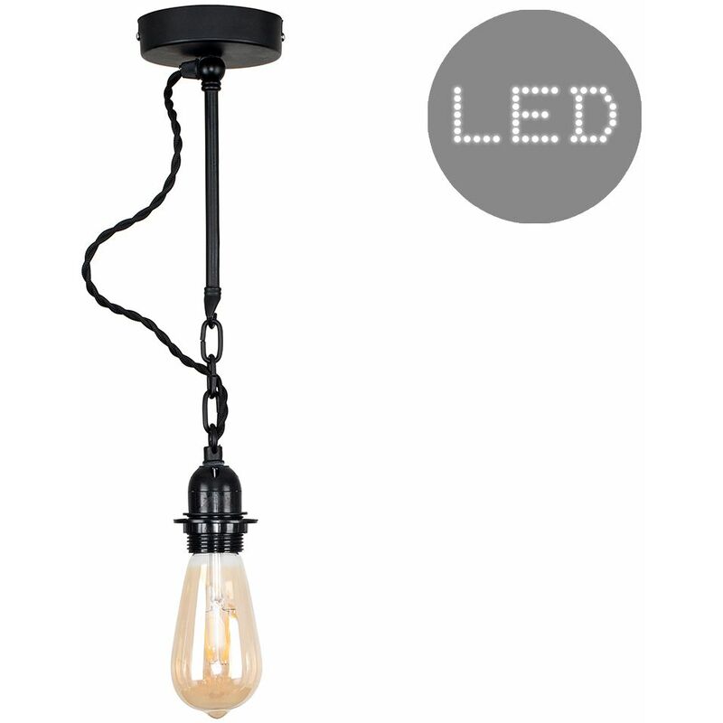 Industrial Matt Black Wall / Ceiling Light Fitting - Add LED Bulb