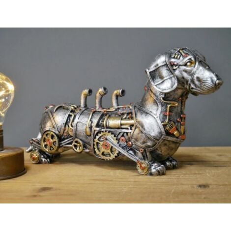 Industrial Sausage Dog Table Resin Animal Ornament Office Desk Steampunk Decor