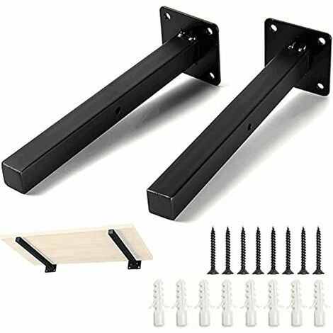 Industrial Shelf Bracket Retro Wall Shelf Bracket - Metal Retro Shelf Brackets with Screws Wall Shelf Floor Clamp Rural Steampunk Plumbing (25 2Pcs, Black)