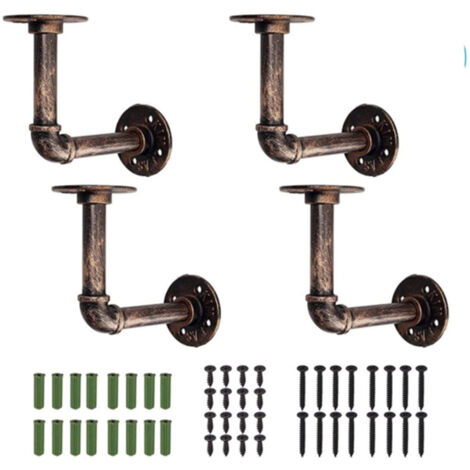Industrial Shelf Brackets, 4PCS Vintage Industrial Pipe Brackets with Flanges 15  15  7cm for Bookcase DIY Furniture Hanging Floating Wall Shelf - Bronze