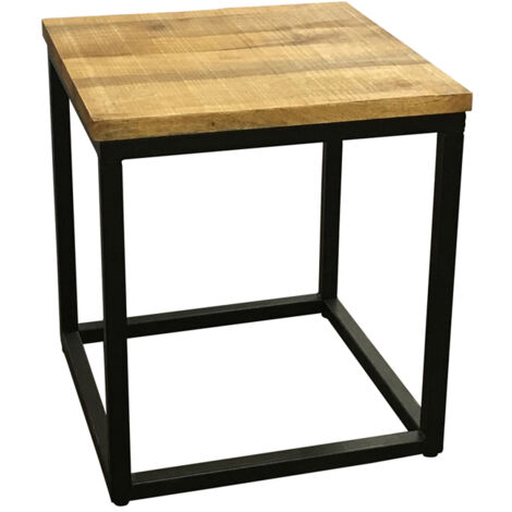 Industrial Side Table - Sawn Finish - Mango Wood/Iron - L45 x W45 x H50 cm - PP Sawn Finish